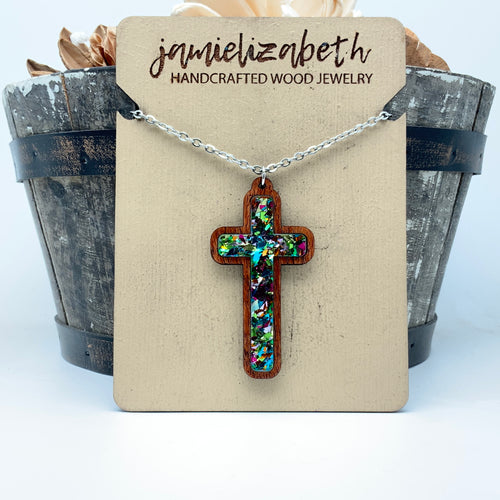 Confetti Glass - Tall Cross Earrings or Necklace