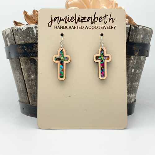 Confetti Glass - Tall Cross Earrings or Necklace