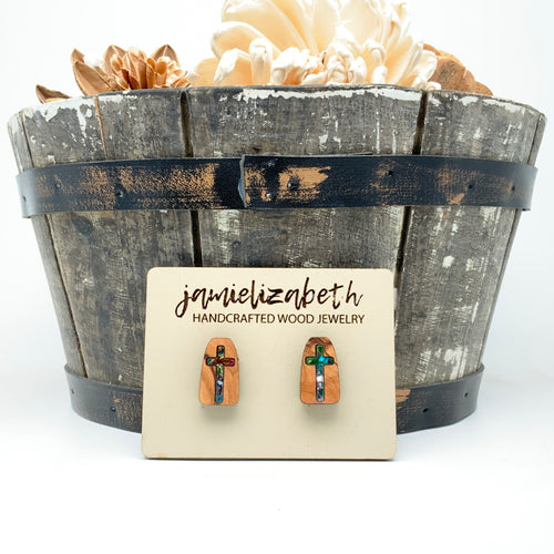 My Rock - Confetti Glass - Cross Earrings or Necklace