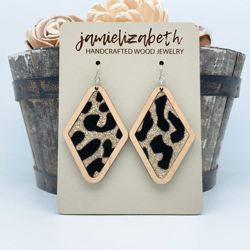Black & Gold Velvety Leopard Earrings