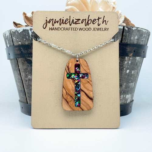 My Rock - Confetti Glass - Cross Earrings or Necklace