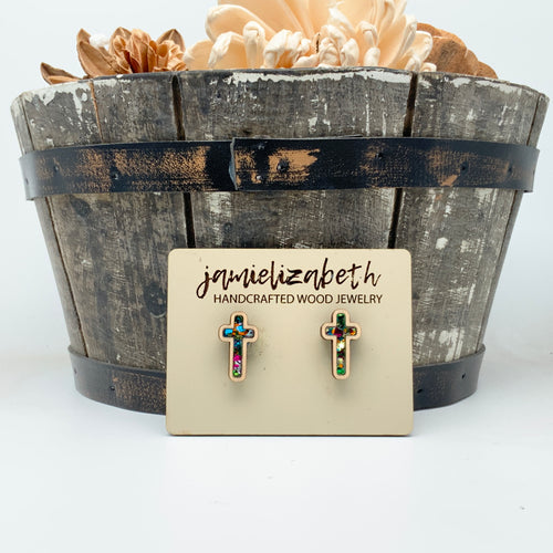 Confetti Glass - Tall Cross Earrings or Necklace