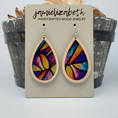 Stained Glass Acrylic Teardrop Earrings or Necklace