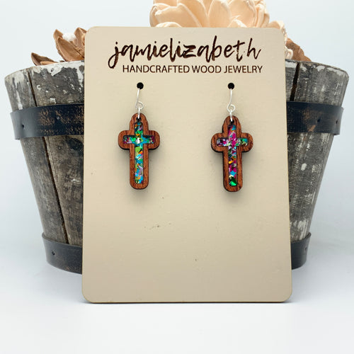 Confetti Glass - Tall Cross Earrings or Necklace