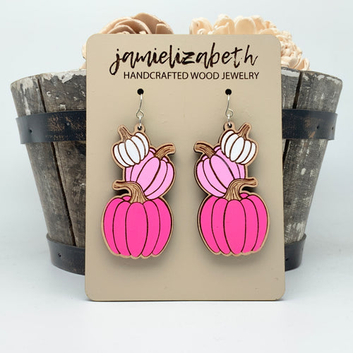 Pink Stacked Painted Pumpkin Earrings