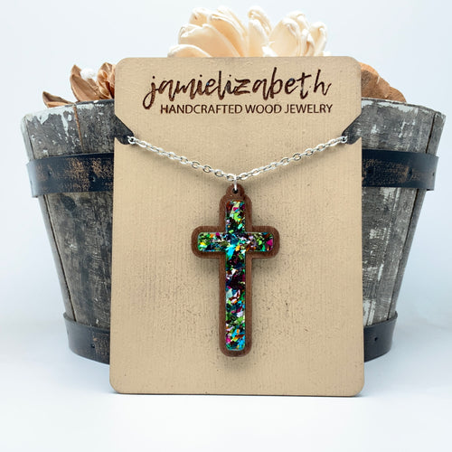 Confetti Glass - Tall Cross Earrings or Necklace
