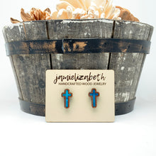Load image into Gallery viewer, Angelic Blue - Tall Cross Earrings (Vault)
