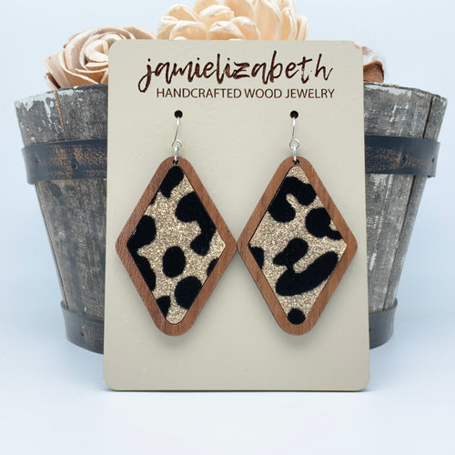 Black & Gold Velvety Leopard Earrings