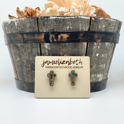 Confetti Glass - Tall Cross Earrings or Necklace