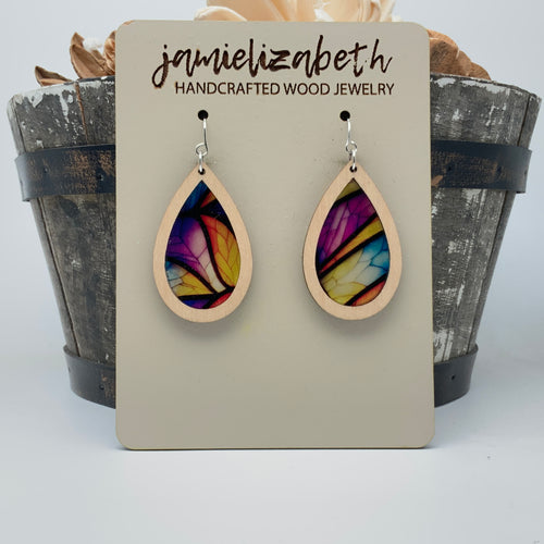 Stained Glass Acrylic Teardrop Earrings or Necklace