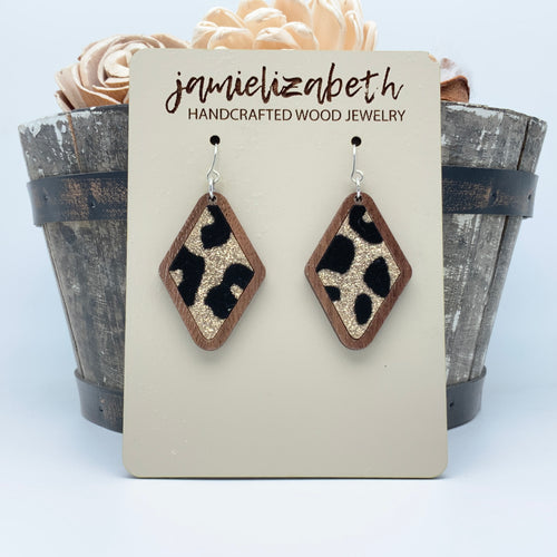 Black & Gold Velvety Leopard Earrings