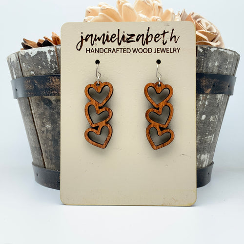 Falling Hearts Wood Earrings (Vault)