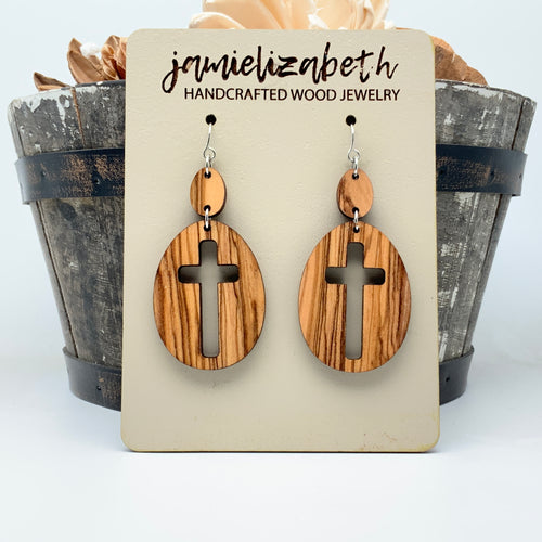 Rolling Stone - Transparent Cross - Olivewood Earrings (Vault)