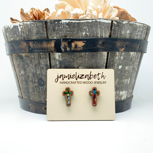 Confetti Glass - Tall Cross Earrings or Necklace