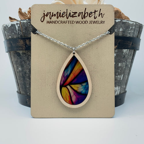 Stained Glass Acrylic Teardrop Earrings or Necklace