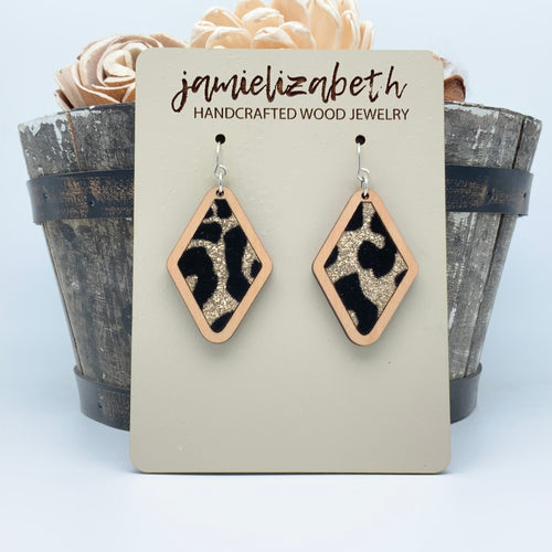 Black & Gold Velvety Leopard Earrings