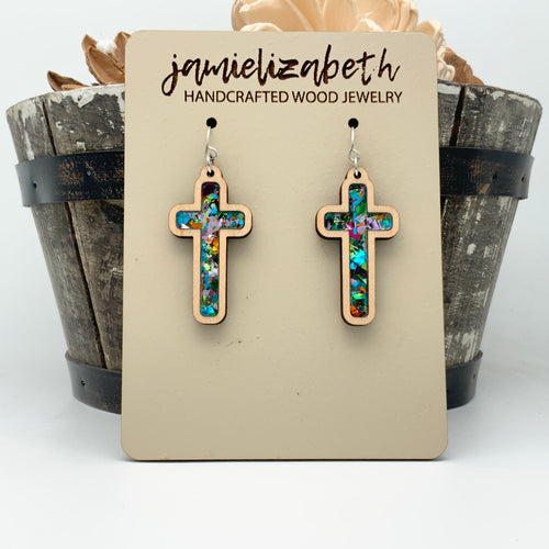 Confetti Glass - Tall Cross Earrings or Necklace