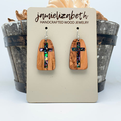 My Rock - Confetti Glass - Cross Earrings or Necklace