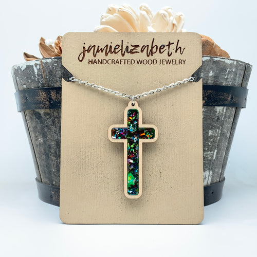 Confetti Glass - Tall Cross Earrings or Necklace