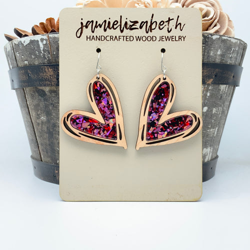 Love-struck Wood Hand-Drawn Heart Earrings (Vault)