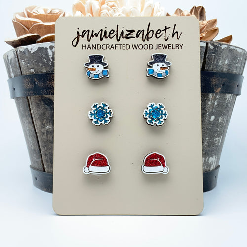 Snowman, Santa Hat & Snowflake Studs - (Single or Trio Pack Available) (Vault)