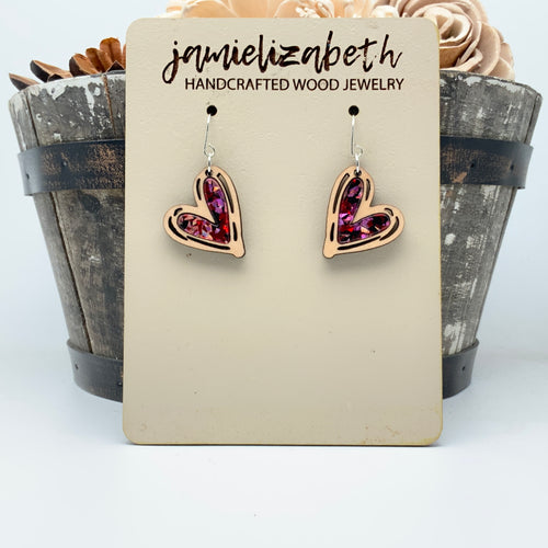 Love-struck Wood Hand-Drawn Heart Earrings (Vault)