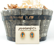 Load image into Gallery viewer, Rolling Stone - Angelic Blue Cross - Olivewood Earrings (Vault)
