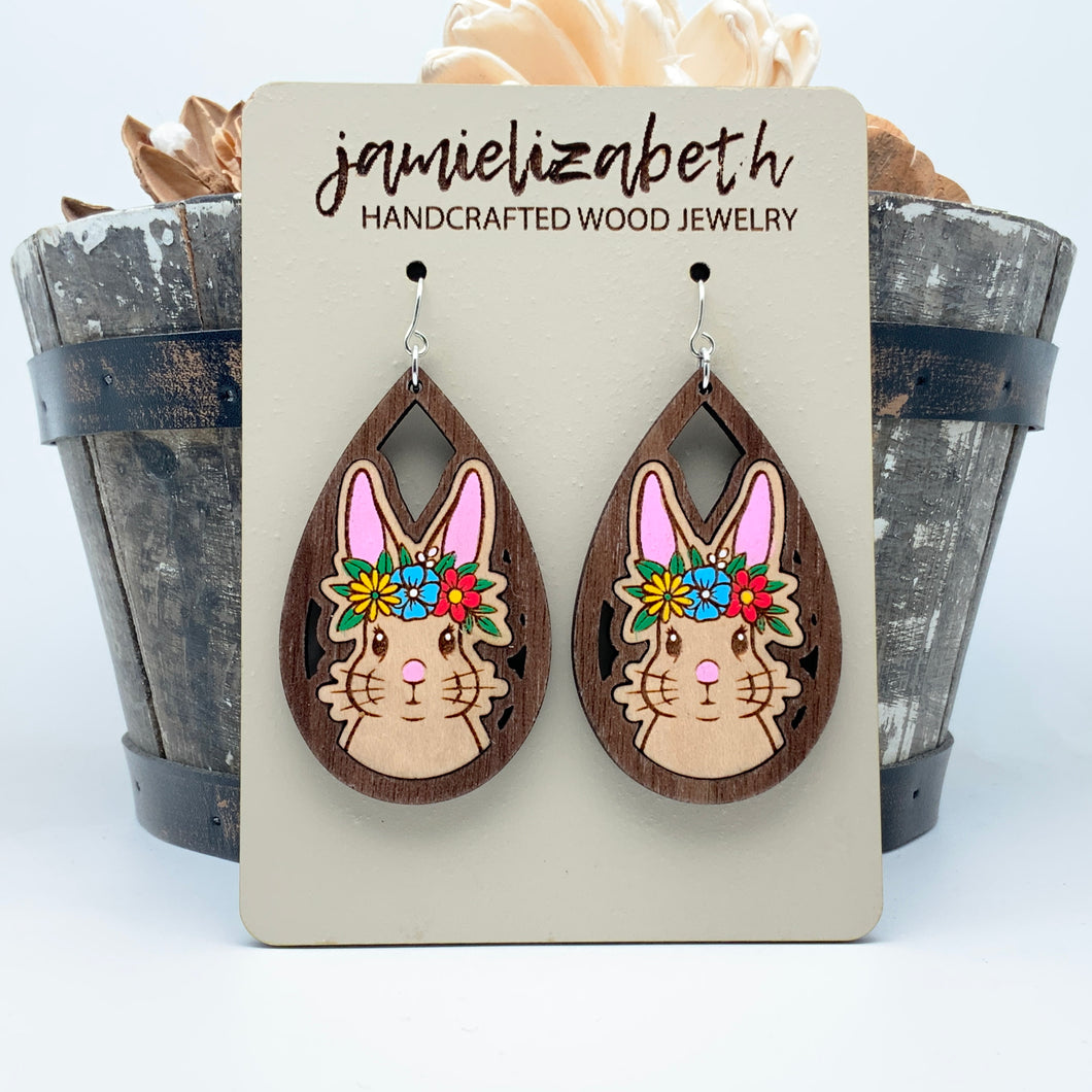 Spring Bunny Handpainted Teardrops - Earrings  (Vault)