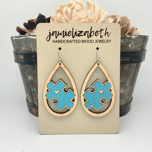 Light Blue Cork Autism Awareness Earrings