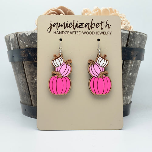 Pink Stacked Painted Pumpkin Earrings