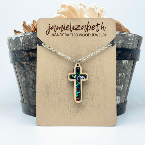 Confetti Glass - Tall Cross Earrings or Necklace