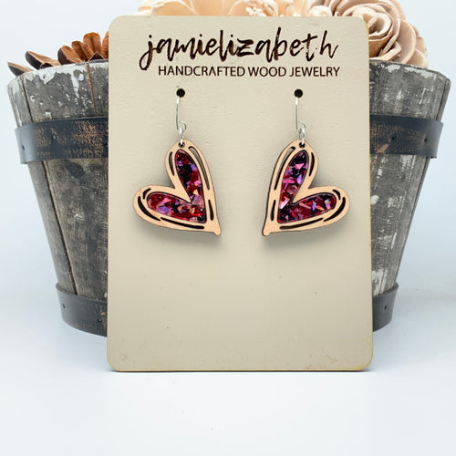 Love-struck Wood Hand-Drawn Heart Earrings (Vault)