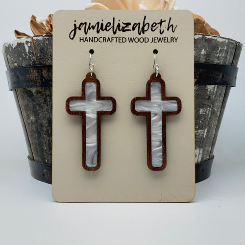 Pearl White - Tall Cross Earrings (Vault)